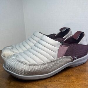Comfort Shoes by Sole Slip-on Nylon Hard Sole Slippers, Gray Burgundy, Womens 7